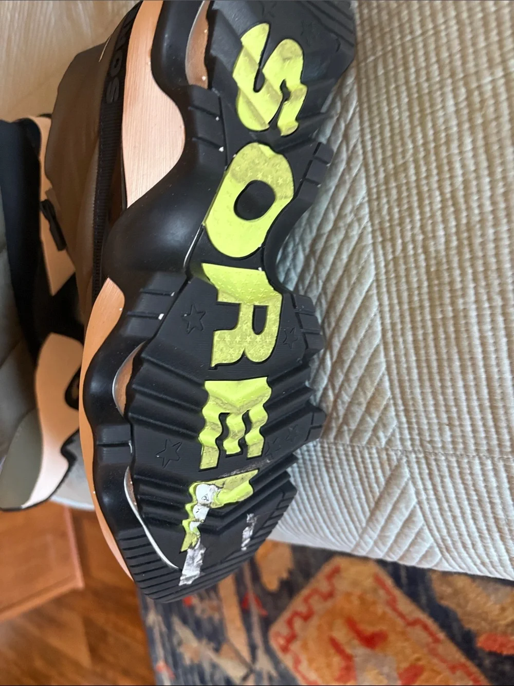 Sorel Olive and Yellow Puff Ankle Winter Boots